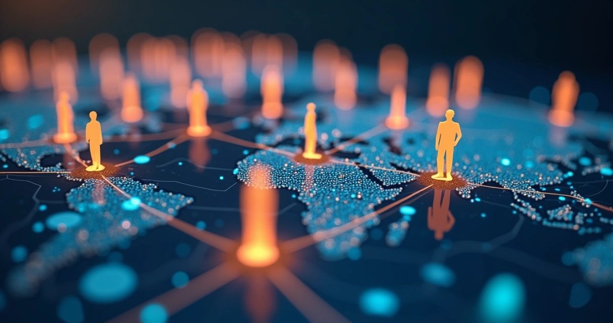 Profissionais migrando entre funções em mapa digital